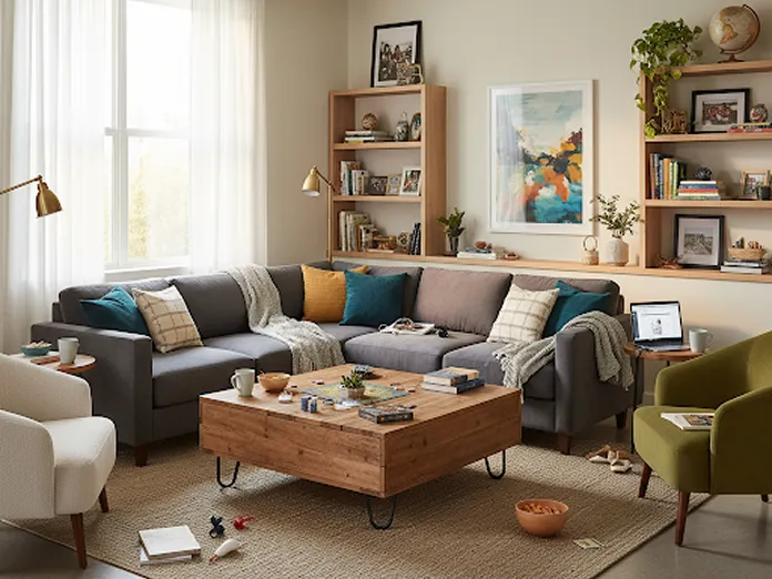 Salón casa de estudiantes desordenado